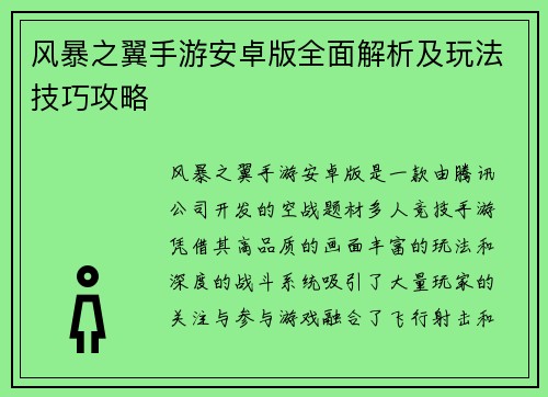风暴之翼手游安卓版全面解析及玩法技巧攻略 风暴之翼手游安卓版全面解析及玩法技巧攻略